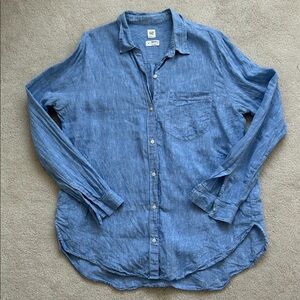 100% Linen GAP Women's Blue Button-Down Boyfriend Shirt